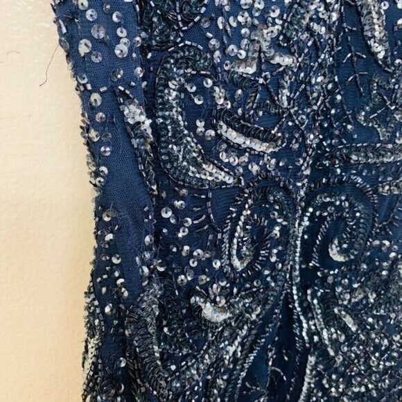 Aidan Mattox Deco Beaded Column Black-Tie Formal Gown Size 10 in Twilight Navy - Picture 4 of 13